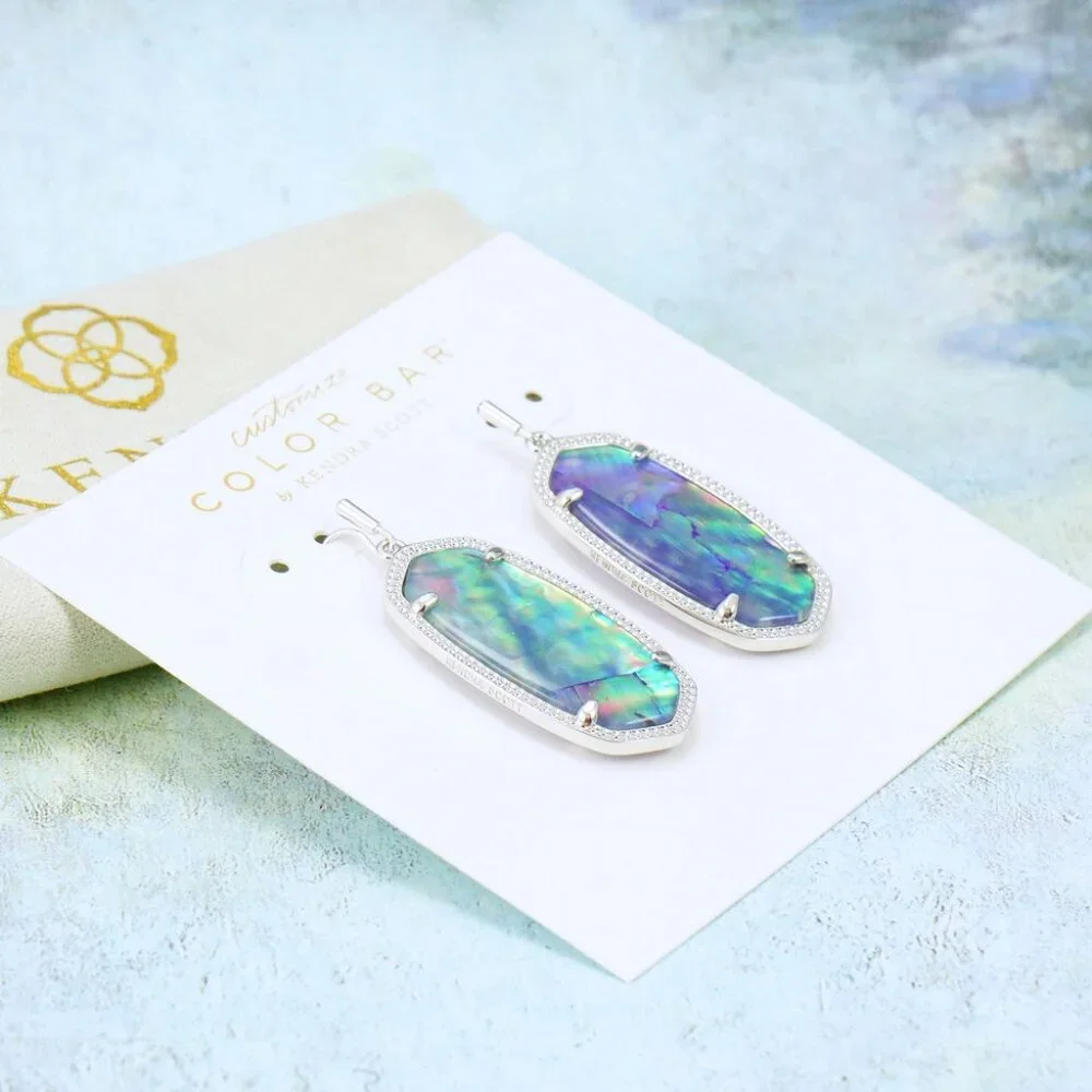 Kendra Scott Elle Lilac Abalone Earrings Silver Tone - Picture 4 of 6